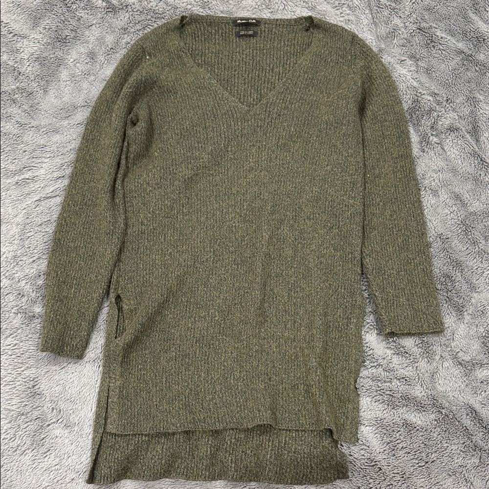 Massimo Dutti Khaki V-Neck Sweater